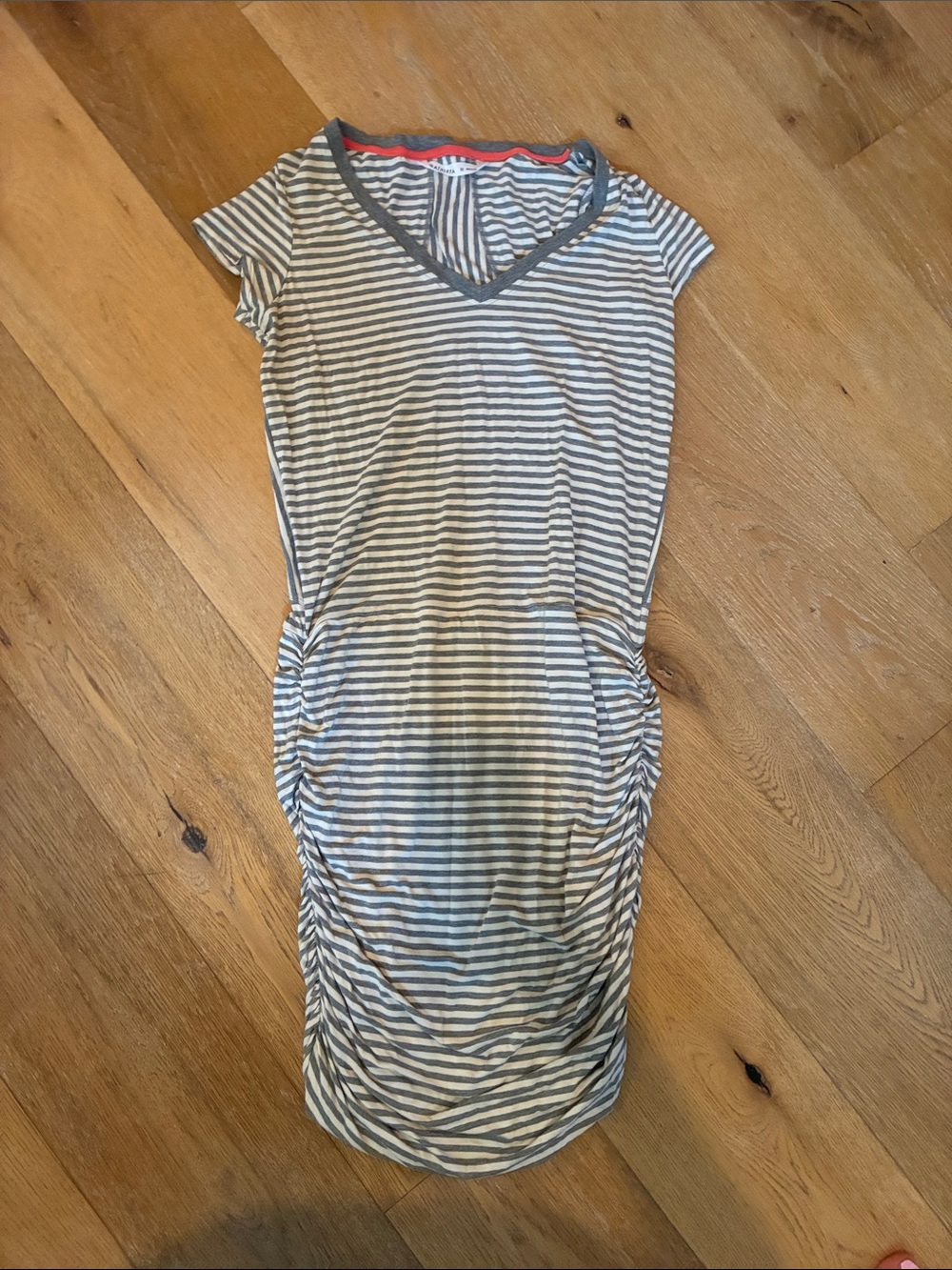 Athleta Gray and White Striped Midi Dress